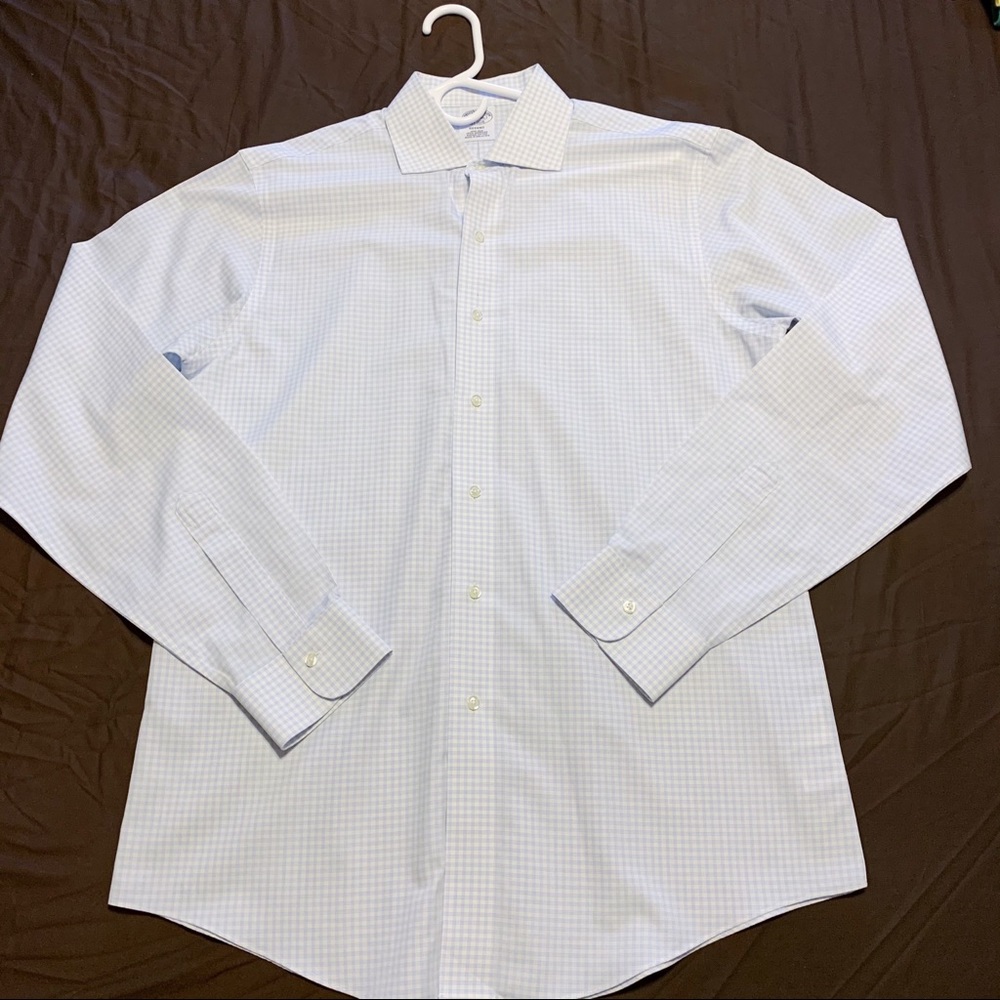 Brooks Brothers Regent Fit Check Pattern Short Sleeve Open Collar Cotton Box Shirt, Men's Size L cotton blue type Vintage Second Hand